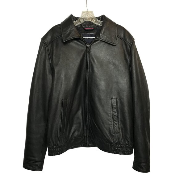 Tommy Hilfiger Mens Black Leather Jacket Size L - Picture 12 of 13